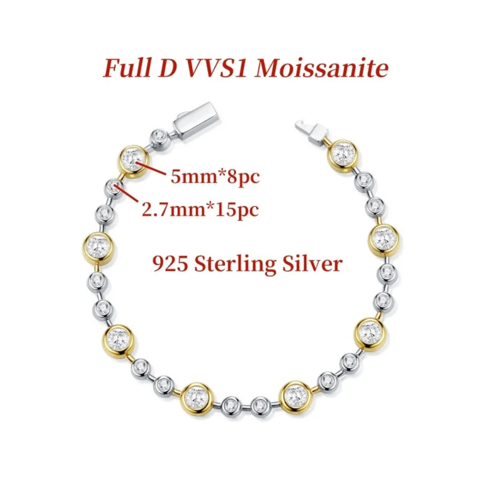 NKHOG 5mm Full Moissanite Bubble Bracelets For Women 925 Sterling Silver Double Color Diamond Bangle Party Jewelry GRA Wholesale