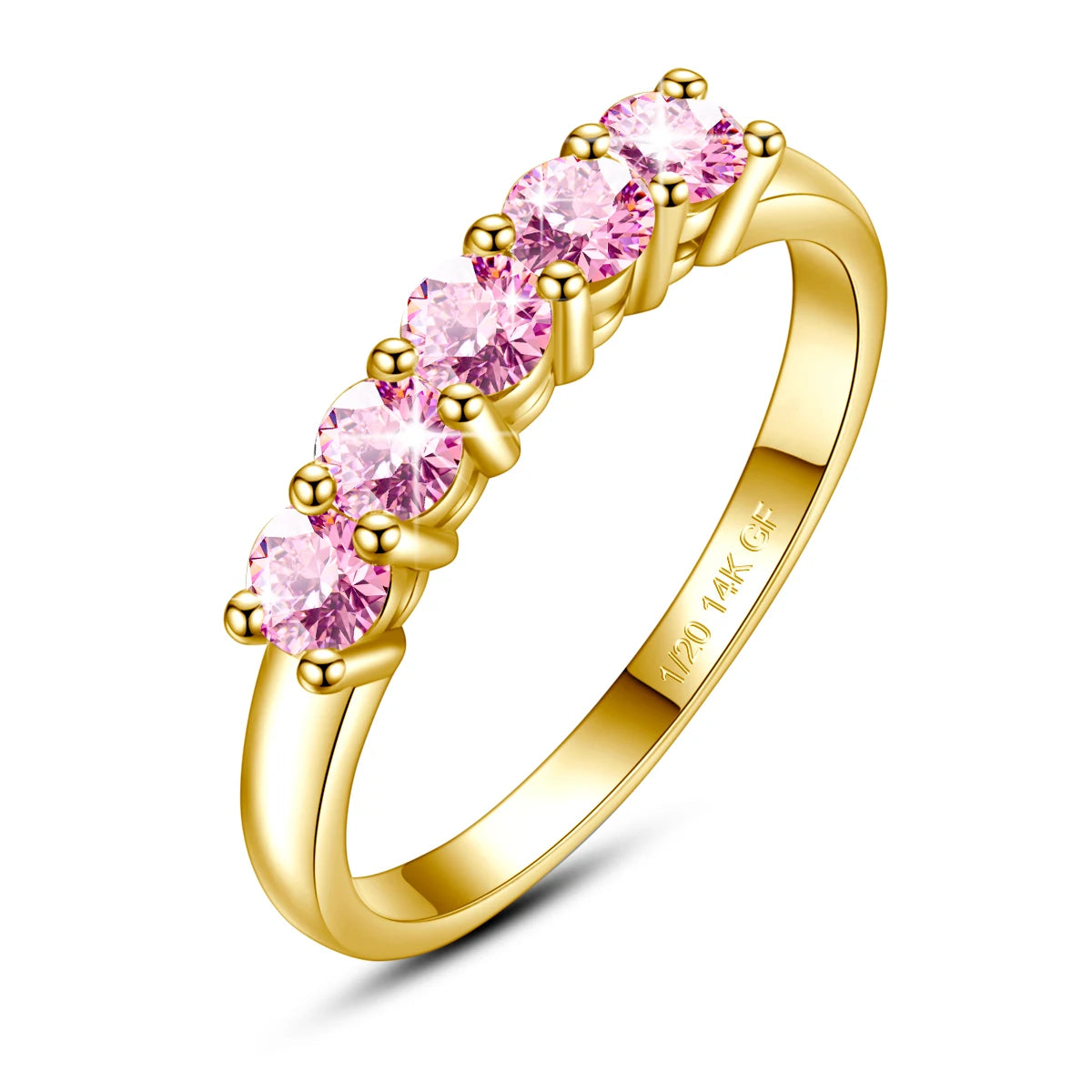14K Gold Filled Pink Moissanite Rings 5 Stone D VVS1 for Women Man with 1/20th 14 Karat Gold Engagement Wedding Jewelry