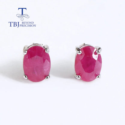 Natural Ruby oval 6*8mm gemstone simple & classic design earring 925 sterling silver jewelry for girls & lady gift