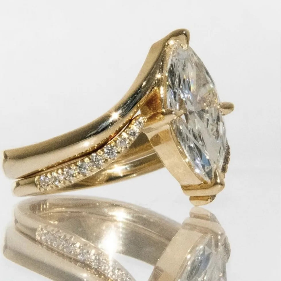 OEVAS 3CT Marquise Cut Moissanite Two Rings 100% S925 Silver Double row Ring for Women Wedding Party Fine Jewelry